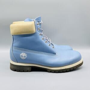 Timberland Boots Mens 11 Blue Leather Waterproof Lace Up 6 Inch Icon USA Vintage